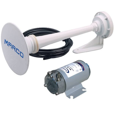 Marco horn på båd, set fra siden med monteringsdetaljer