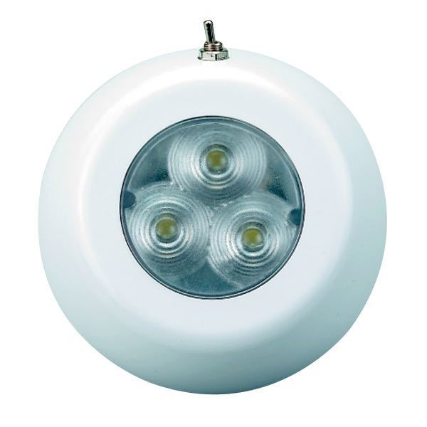 SeaTec LED lampe med hvid lys, monteret i loftet på en båd.