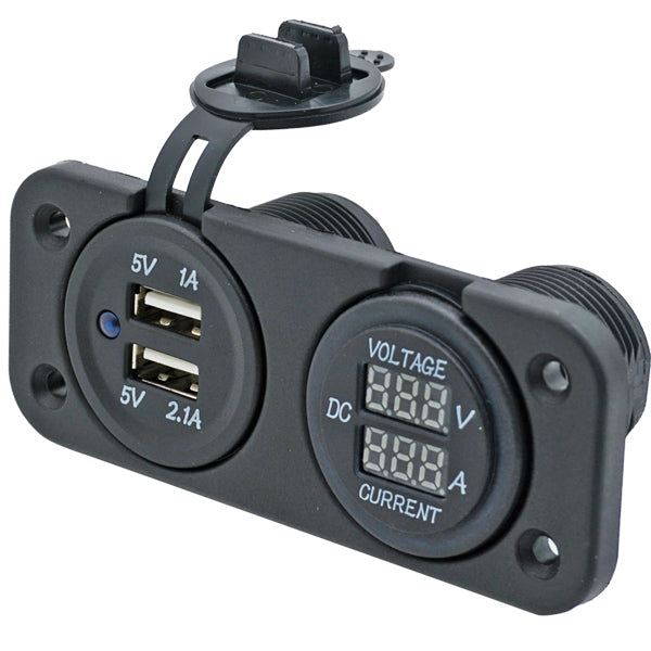 1852 panel med dobbelt USB-udtag set forfra, monteret i bådinterniør