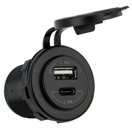 Close-up af 1852 USB A & C stik til 12/24V anvendelse