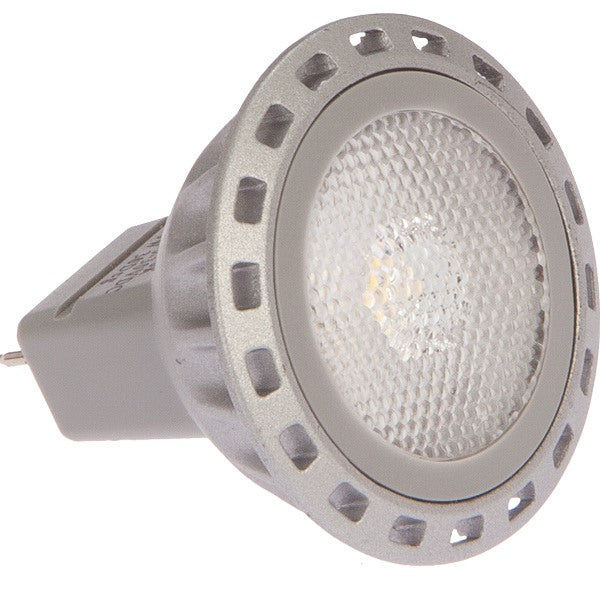 Nautecled MR11 LED pære set forfra, klar til montering på båd.