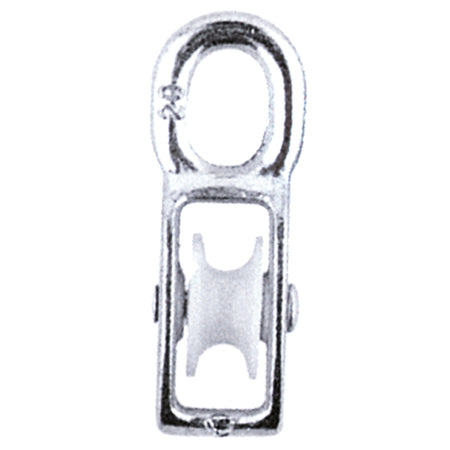 SeaTec enkeltblok galv 25mm set fra siden, klar til montering på båden.