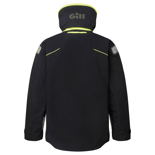 Gill jakke i sort, set bagfra med hætte og reflekterende detaljer.
