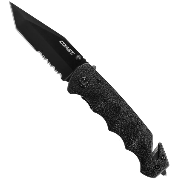 Coast foldekniv set fra siden med åben klinge på hvid baggrund.
