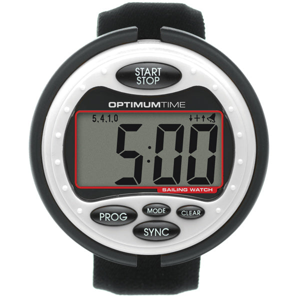 Optimumtime os310 sejlerur i hvid, set forfra med tydelige display og knapper