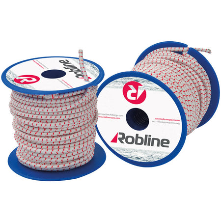 Robline mini elastiksnor i sort, rød og hvid, pakket i en boks.