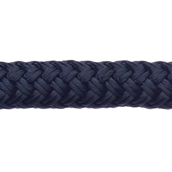 Robline Rio 16mm Navy fortøjningstov rullet op, klar til brug på båden.