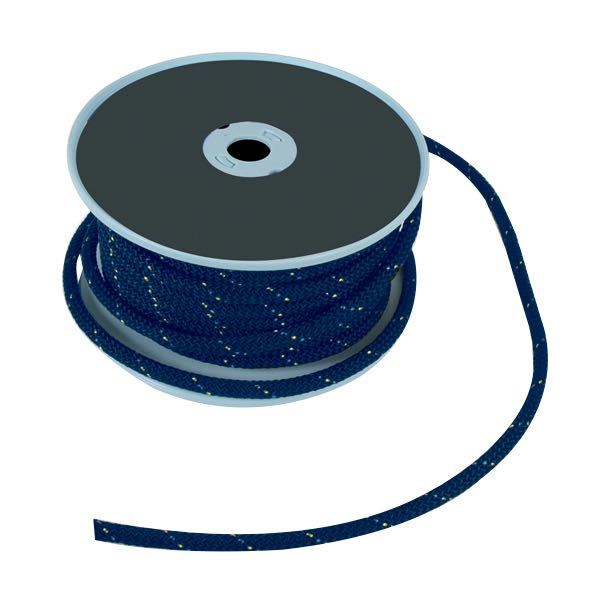 Fortøjningstov fra 1852 i navy, vist i rulle på gulv.