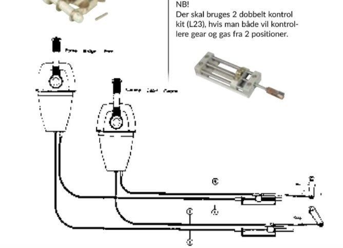 Ultraflex kabelslæde dobb. kontrol adapter L23 monteret i kontrolboks