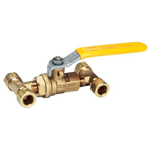 Ultraflex by pass ventil 3/8" i nærbillede, viser detaljeret design.