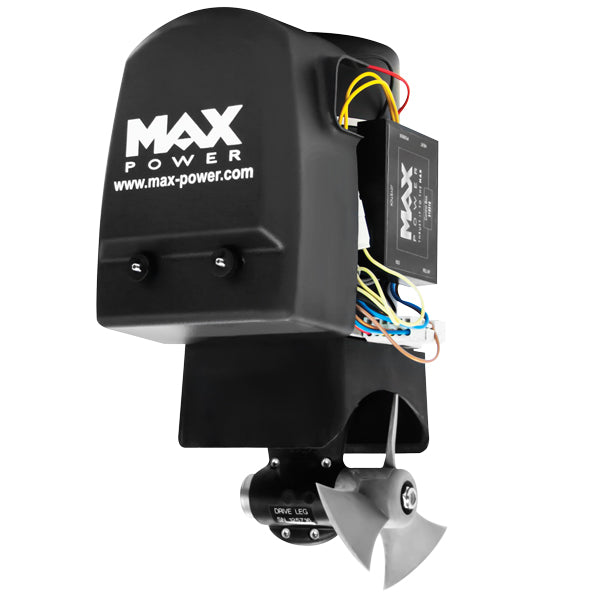 Max Power bovpropel CT35 monteret på en båd, set forfra.