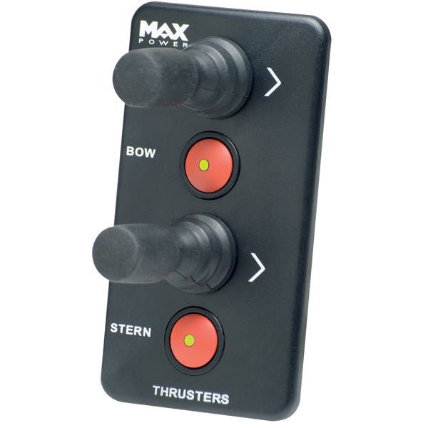 Max Power joystick i sort farve, vist foran med mål 65×116 mm