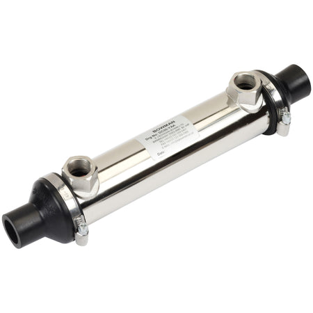 Bowman oliekøler DC60 i 28mm, vises set forfra med tilslutninger