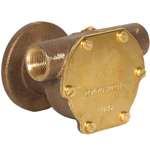 Jabsco impeller pumpe set fra siden, klar til installation på båd.