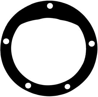Pakning til impellerpumpe fra SeaTec med fem huller, set ovenfra.