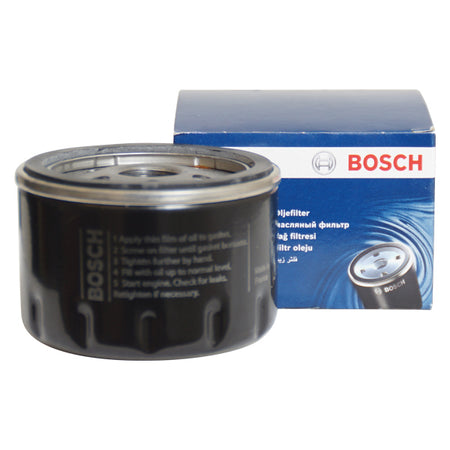 Bosch oliefilter P3141 til Volvo, set fra siden med detaljer