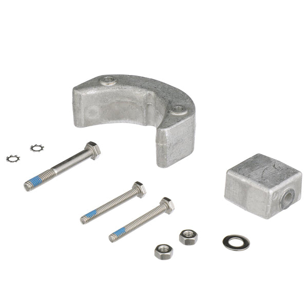 Quicksilver Aluminium Anode Kit til BRP/OMC, vist med tilbehør.