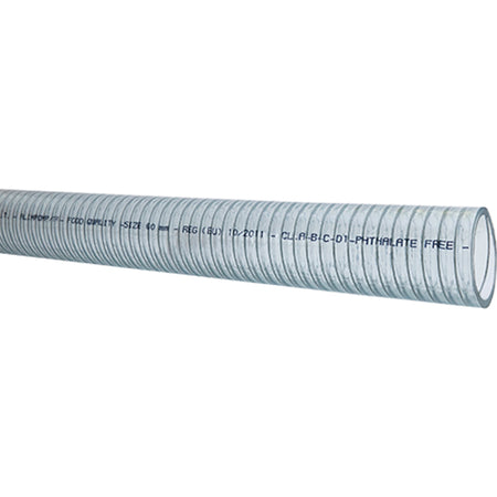 Klar PVC slange med stålspiral fra SeaTec, rulle på 30 meter