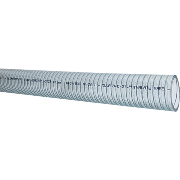 Klar PVC slange med stålspiral fra SeaTec, rulle på 30 meter