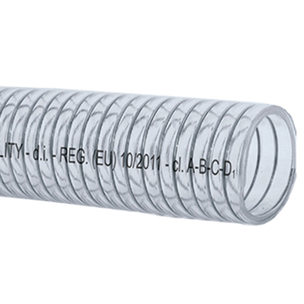 Klar PVC slange fra SeaTec med stålspiral, 12mm i diameter, 3 meter rulle.