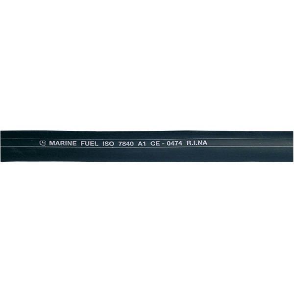 Sort brændstofslange fra SeaTec i 6.0mm tykkelse, vist i lige stræk på hvid baggrund