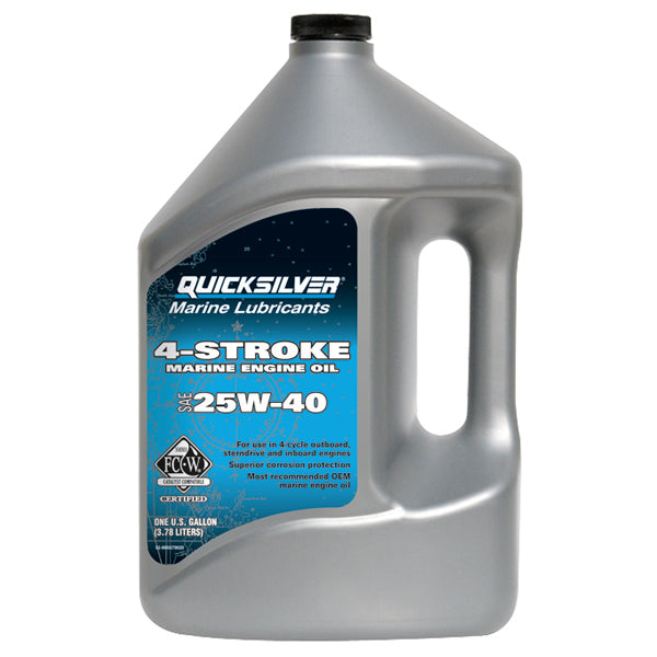 Quicksilver 25W-40 motorolie i 4 liters dunk set fra siden