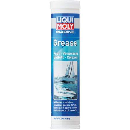 Liqui Moly Marine fedt i 400 gram patron, set forfra med et klart label.