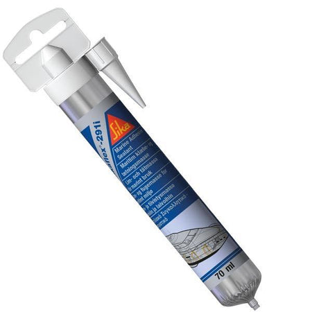 Sika 291i hvid multifugemasse i 70 ml tube set foran med et klart label.