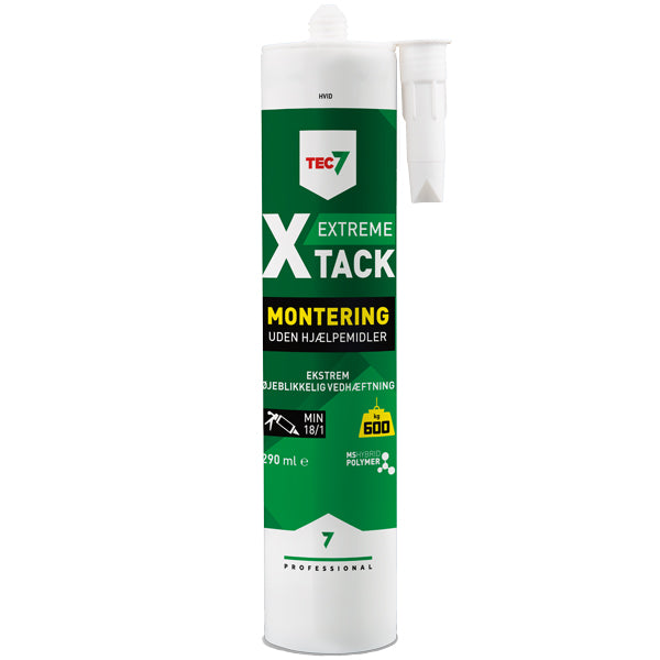 Tec7, X-Tack konstruktionslim hvid tube stående på en arbejdsbænk
