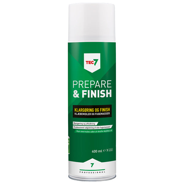Tec7 Prepare & finish 400ml stående på en bådshylde med værktøj