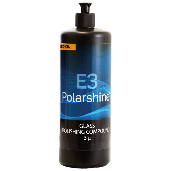 Mirka Polarshine E3 glas compound i en 1L flaske set forfra.