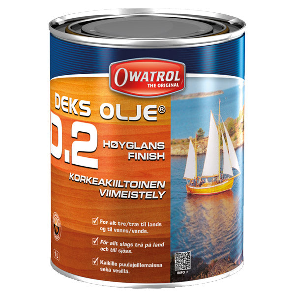 Owatrol Deks olie D2 1L i en klar flaske som på billedet.