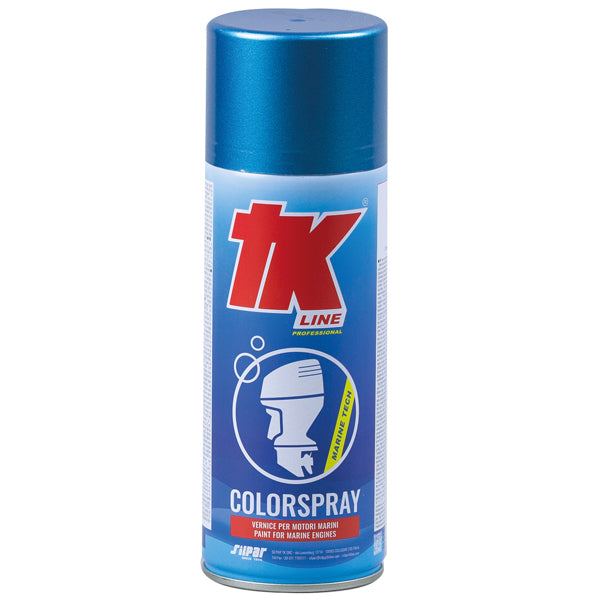 TK Line nanni blå spraymaling, vises med klart labels