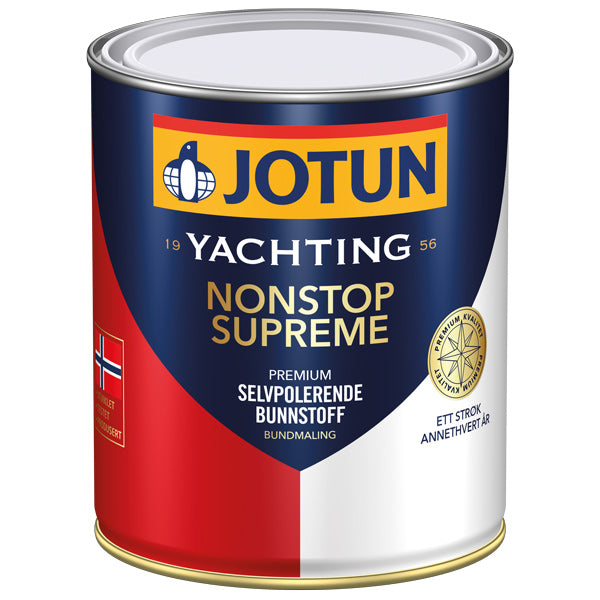 Jotun Nonstop Supreme bundmaling i rød farve i håndholdt beholder