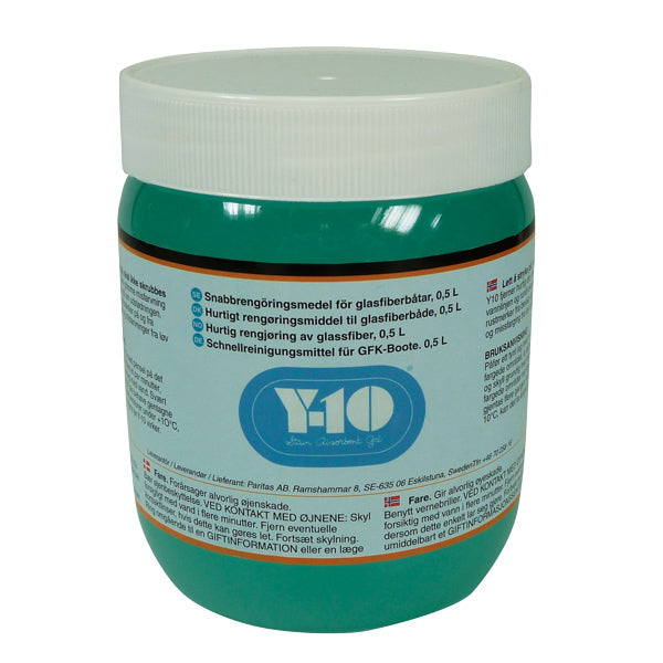 SeaTec Y-10 rengøringsmiddel til glasfiber i 500 ml flaske.