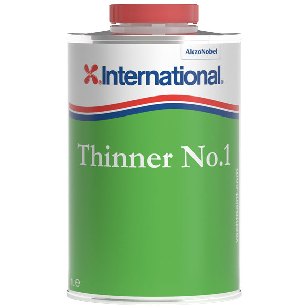 Fortynder Nr 1 fra International i 5 liter beholder, klar til brug til bådmalerprojekter.