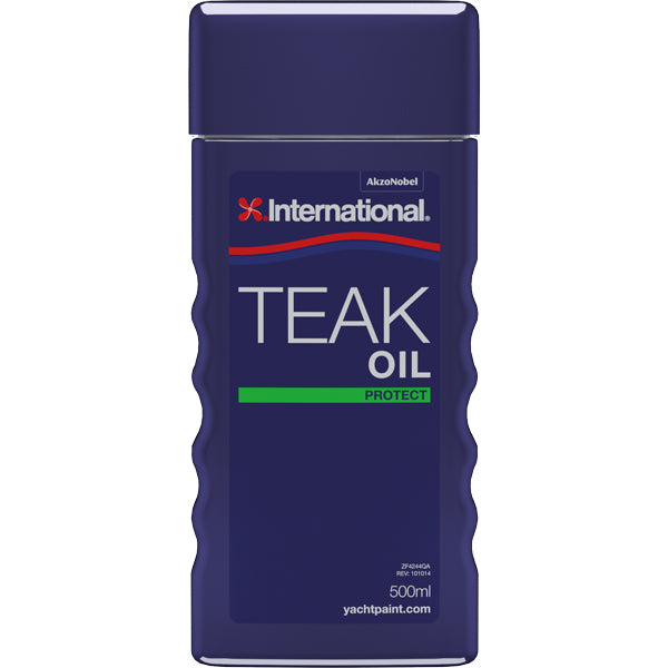 International Teak Oil 0,5L flaske med etikett, klar til brug til bådpleje