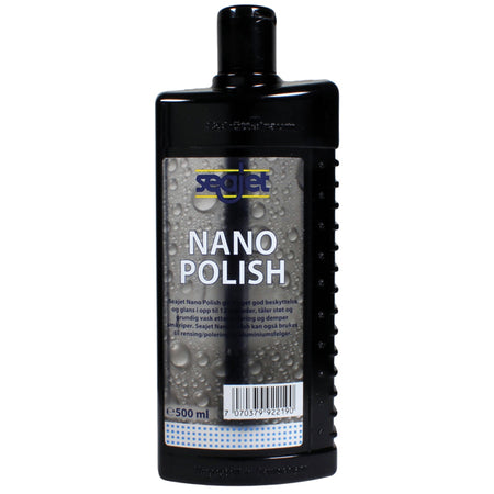 Flaske med Seajet Nano Polish, synlig forfra med et flot design.