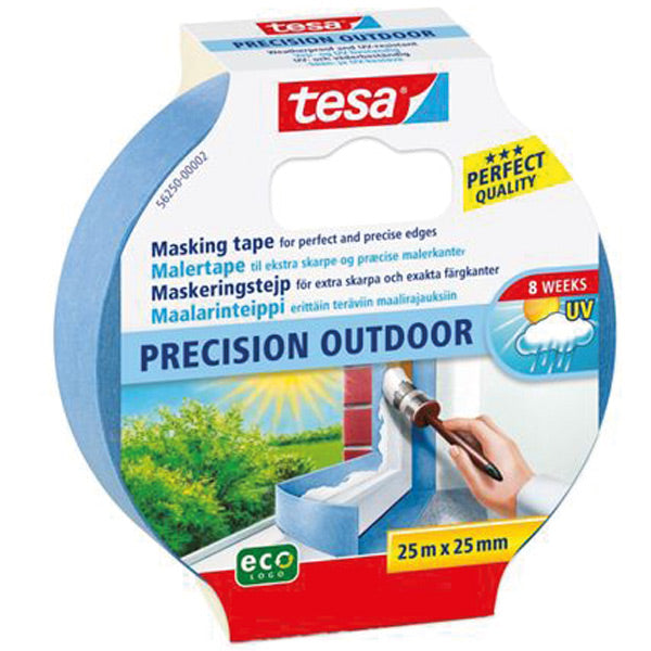 Tesa malertape precision outdoor rullet ud på en hvid overflade