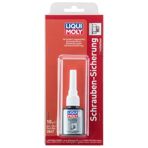 Liqui Moly låsevæske pakket i en 10g tube med label.