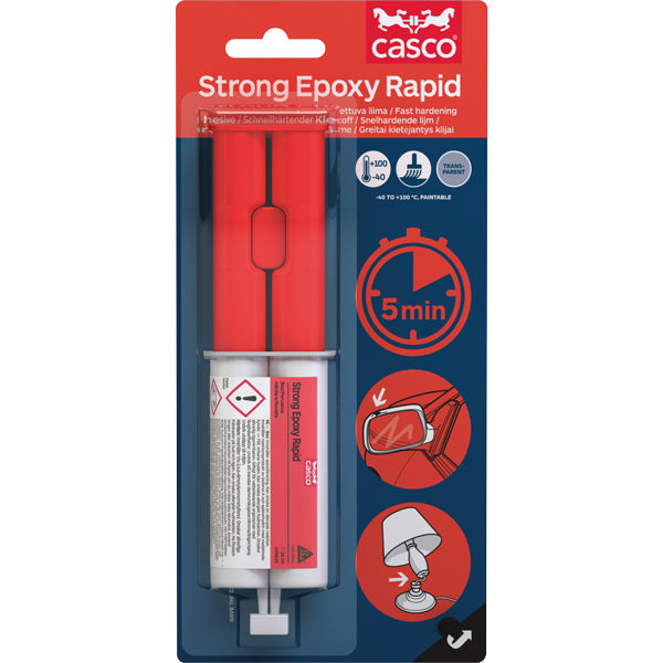 Casco Strong Epoxy Rapid pakke af 24 ml i produktcontainer på hvid baggrund