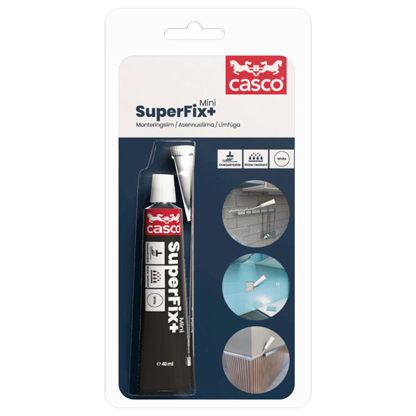 Casco Mini SuperFix lim i hvid 40 ml tube, set forfra med tydelig etikette
