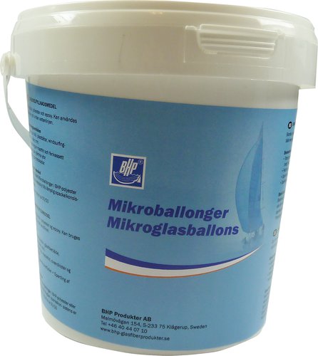 Grå BHP Microglasballoner, set fra siden med detaljer om produktet.