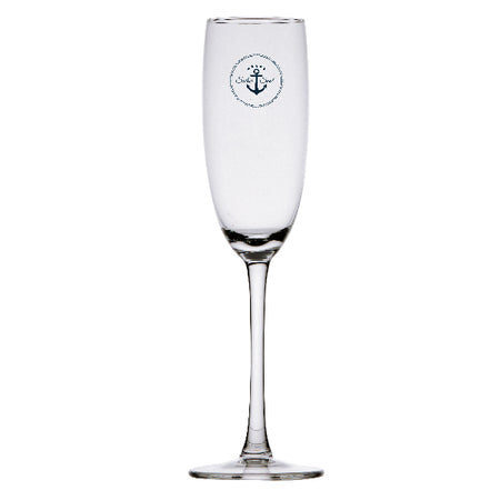 Marine Business Champagneglas i elegant design med sejlermotiv, set fra siden.