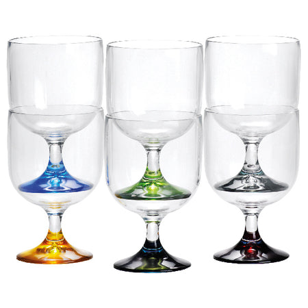 Marine Business vin glas med farvet bund set fra siden, stablet i en bunke.