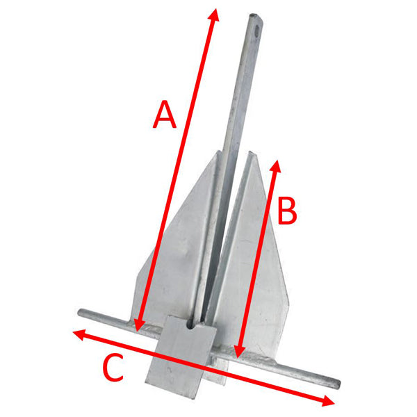 SeaTec Danforth anker 10 kg vist fra siden, med galvaniseret overflade.