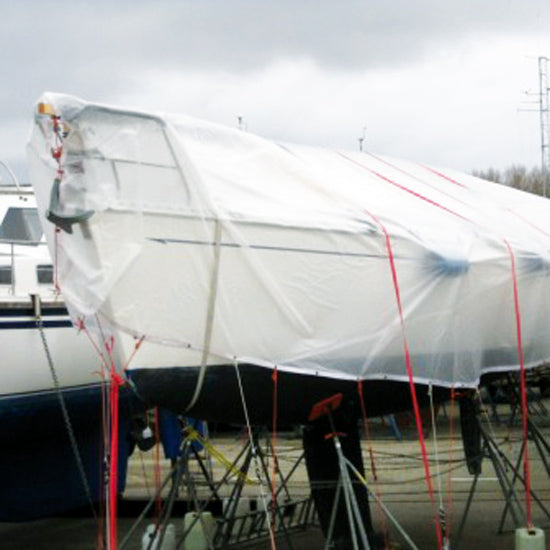 Detalje af SeaTec Super Tarp presenningens kvalitet og materialestruktur