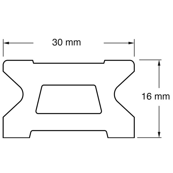 Ronstan skødeskinne 30mm set forfra med glidende blokke