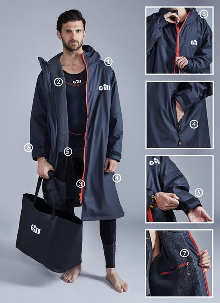 Detailskud af jakken med fokus på syninger og kvalitet