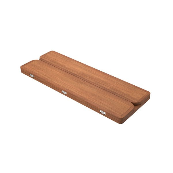 Roca teak klapbord Miami set fra siden, placeret på en udeservering.